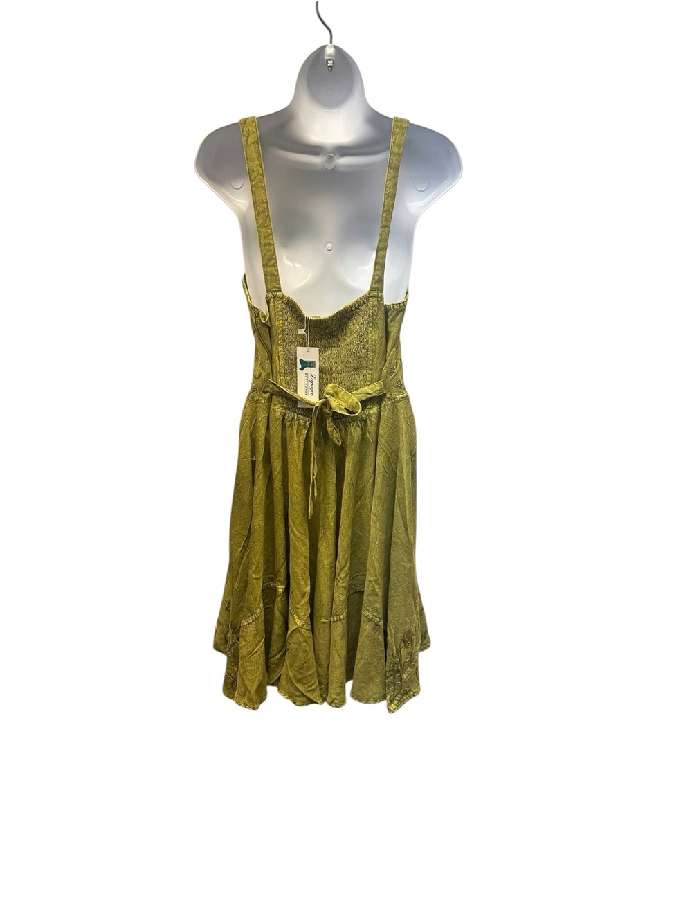 Lace-Up Embroidered Strappy Dress in Olive Green. 8650. TURQ01 - Picture 2 of 2